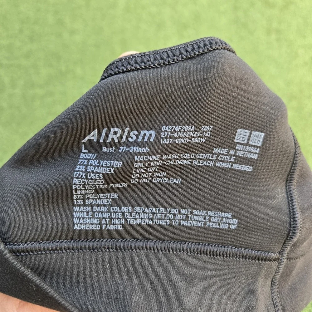 UNIQLO Women AIRism Active Sports Wireless Bra Black Large Workout